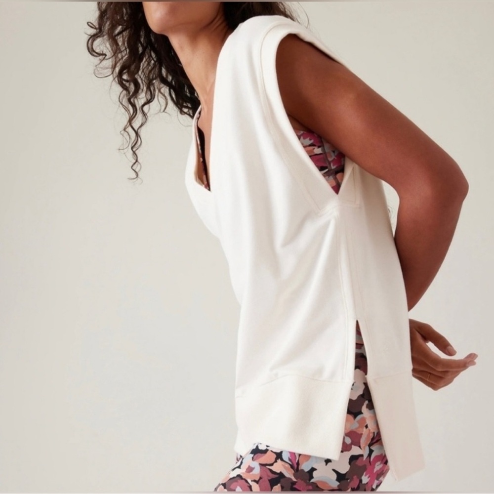 Athleta Swear Top and Joggers Set Magnolia white Wide leg pant and Sweatshirt - Picture 4 of 6